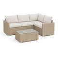 Conjunto de jardim em L com mesa de centro, vime sintético bege, 205 x 205 cm