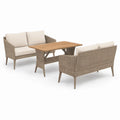 Conjunto de Jardim com 2 Sofás de 2 Lugares e Mesa Retangular 120 x 60 cm em Bege Acinzentado, Bege e Castanho Natural