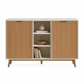 Aparador Retangular Branco e Carvalho Natural com 2 Portas Ripadas, 160 x 40 x 120 cm