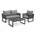 Conjunto de Exterior de 3 Peças em Alumínio Preto e Cinzento com Mesa de Centro 128 x 70 cm
