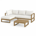 Conjunto de Sofá de Jardim em L 240 x 160 x 65 cm com Mesa de Centro em Madeira de Acácia Castanho-claro e Almofadas Brancas