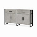 Aparador Retangular 140 x 40 x 85 cm com 2 Gavetas e 4 Portas em MDF Cinzento e Aço Preto