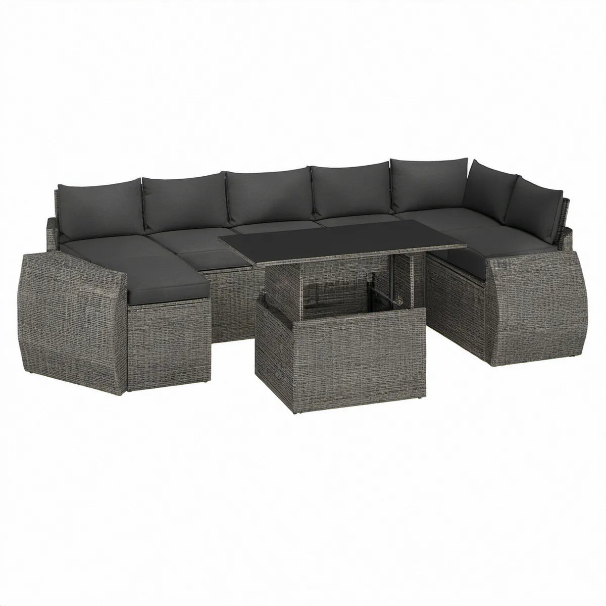 Conjunto modular de exterior em L, 7 peças, Cinzento/Antracite/Preto, 280 x 210 x 70 cm