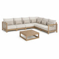 Conjunto Modular de Exterior em L com Mesa de Centro, Madeira de Acácia Castanho Natural e Almofadas Bege, 300 x 300 cm
