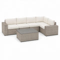 Conjunto Modular de Jardim em L com Mesa de Centro 210 x 210 cm em Vime PE Cinzento e Almofadas Creme
