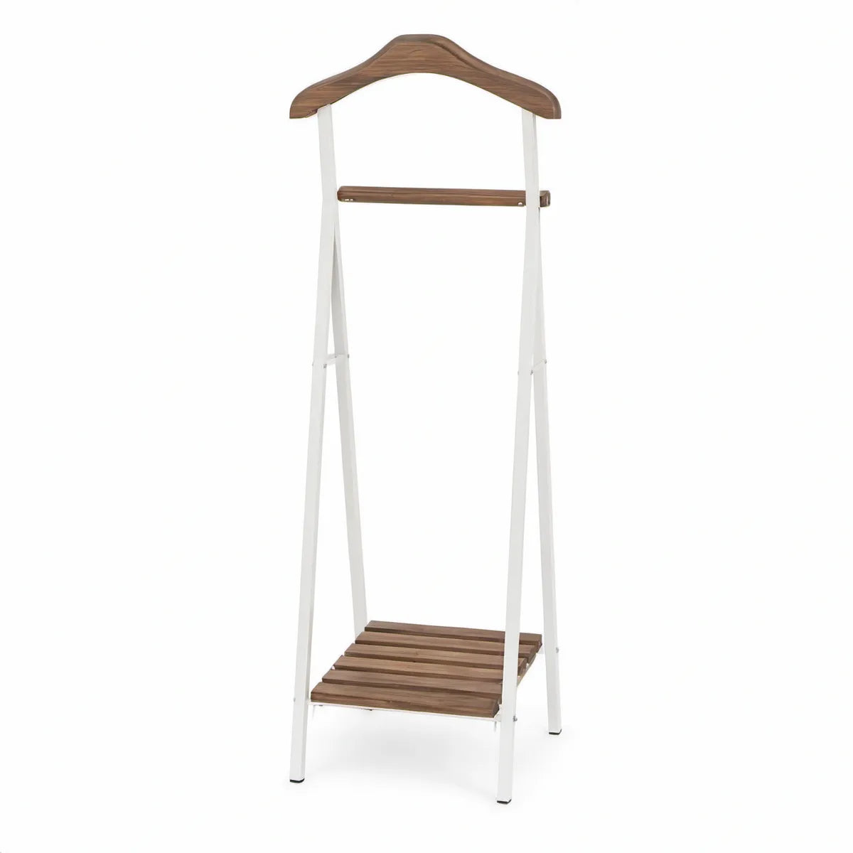 Cabide de Pé com Prateleira em Aço e MDF Branco e Nogueira 45 x 40 x 160 cm