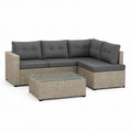 Conjunto de sofá de canto para jardim de 3 lugares com mesa de centro, 220 x 160 x 63 cm, cinzento-bege e cinzento-escuro