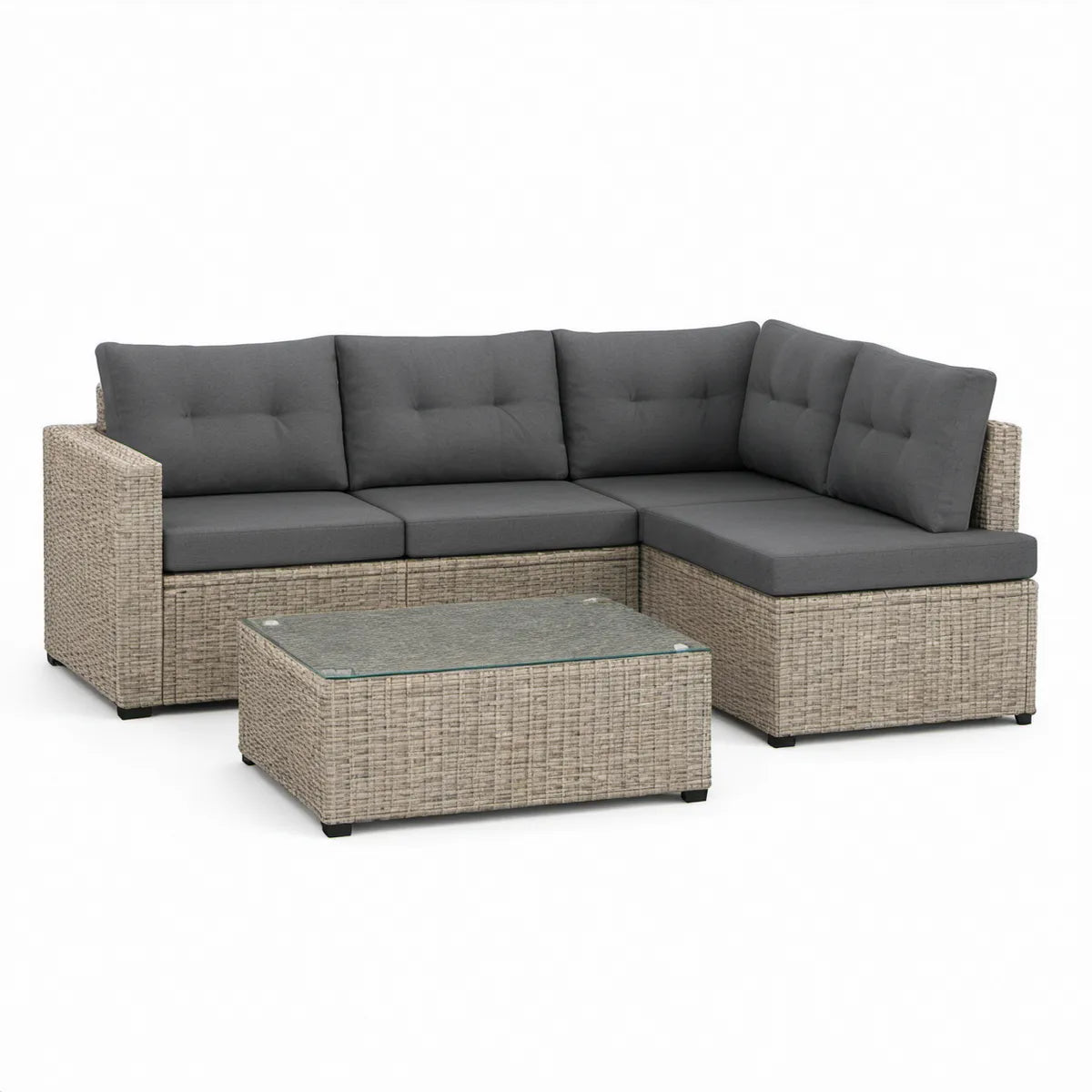 Conjunto de sofá de canto para jardim de 3 lugares com mesa de centro, 220 x 160 x 63 cm, cinzento-bege e cinzento-escuro