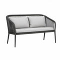 Sofá de Jardim para 2 Lugares em Aço e Corda PP Preto e Cinzento, 124 x 70 x 78 cm