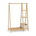 Roupeiro Aberto em Bambu Natural com Cabideiro, Prateleiras e Cesto 100 x 40 x 170 cm