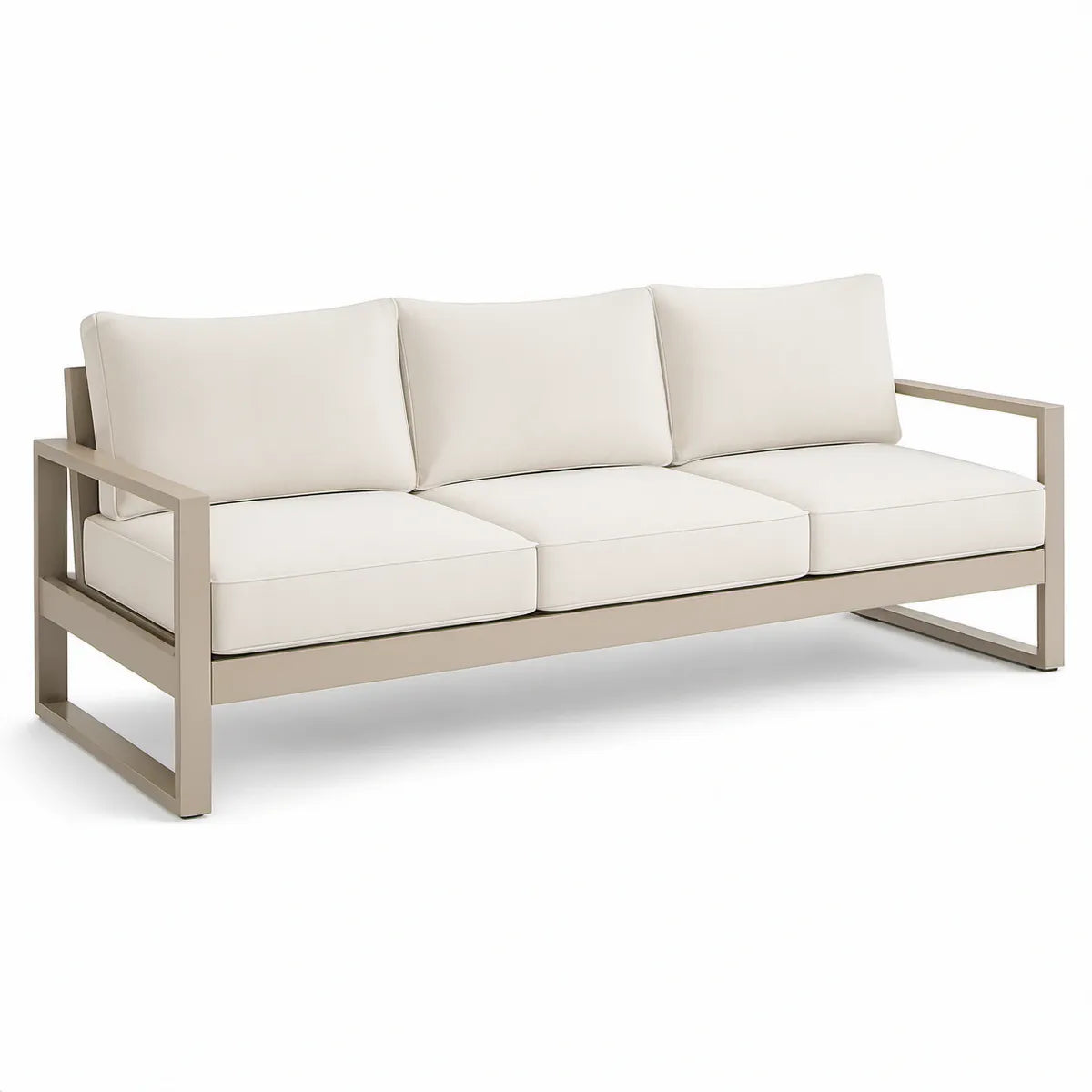 Sofá de jardim de 3 lugares em alumínio com almofadas bege, 200 x 80 x 75 cm