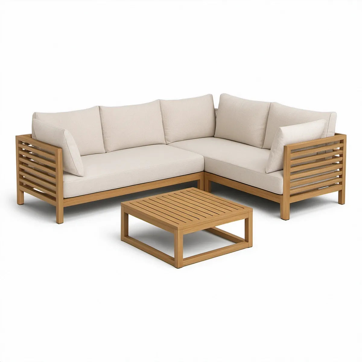Conjunto de Canto para Jardim com Mesa de Centro em Madeira de Acácia Castanho e Bege 220 x 220 cm