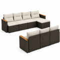 Sofá Modular de Jardim em L 280 x 210 x 65 cm em Vime PE Castanho Escuro com Almofadas Creme